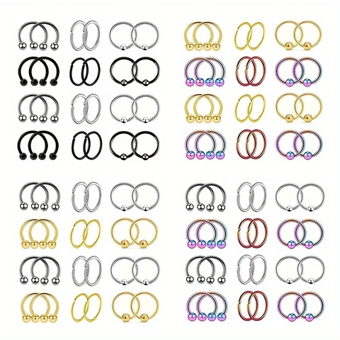 Stainless Steel Nose Ring Septum Piercing Jewelry Horseshoe Hoop CBR Multi Style Set For Men Women Punk Body Jewelry