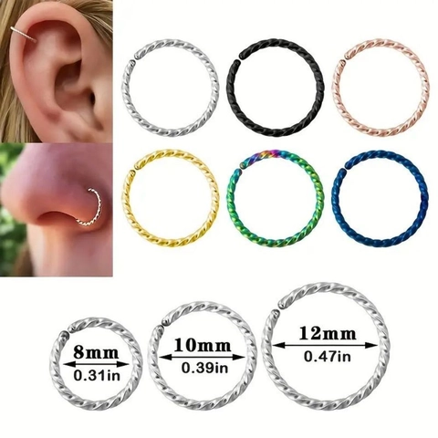 Stainless Steel Nose Ring Hoop Twist Braid Piercing Jewelry Women Men Gold Silver Black Blue Rose Gold Rainbow Body Jewelry