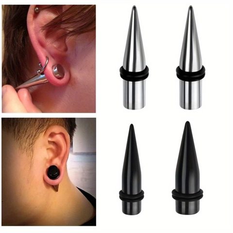 Stainless Steel Ear Taper Expander Piercing Jewelry Set Silver Black Conical Stretching Kit Rubber O-Rings For Men Women