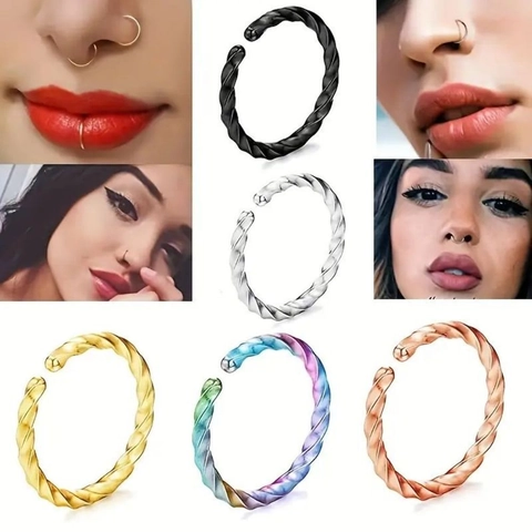 Stainless Steel Twist Nose Ring Spiral Hoop Body Piercing Jewelry Ear Cartilage Stud For Men Women Simple Punk Accessories