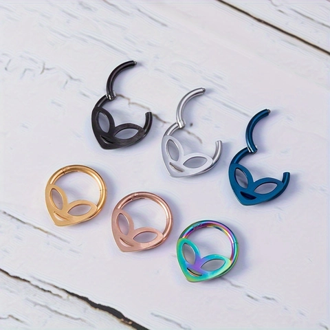 Acier Inoxydable 316L Visage d'Alien Septum Ring Clicker à Charnière Anneau de Nez Punk Bijoux de Piercing Corporel Unisexe Accessoire Mode
