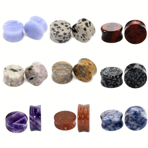 Natural Stone Double Flared Ear Plugs Amethyst Agate Sodalite Gauges Stretching Piercing Body Jewelry For Men Women