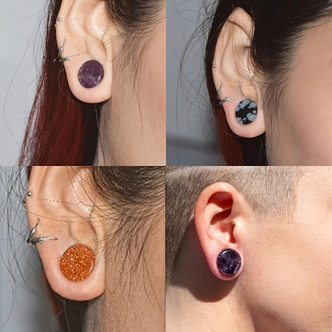 Natural Stone Double Flared Ear Plugs Amethyst Agate Sodalite Gauges Stretching Piercing Body Jewelry For Men Women