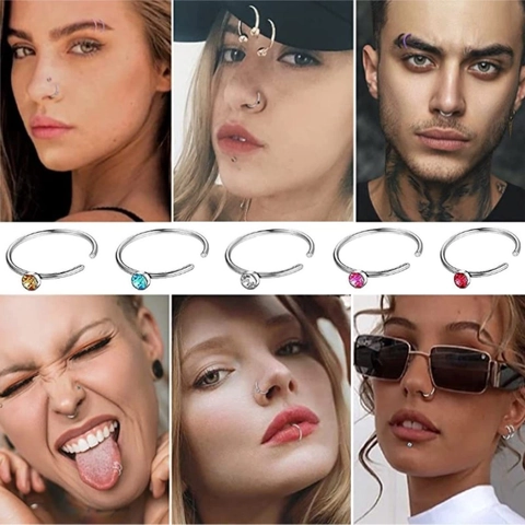 Set di Piercing al Naso in Acciaio Inossidabile in Scatola Pezzi Multipli Cerchi al Naso con Strass Colorati a Forma di L Dritti Gancio Gioielli per il Corpo Unisex