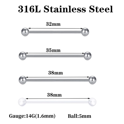 Professional 316L Stainless Steel Body Piercing Kit Including Industrial Barbell Needles Marking Pen Gloves Cleaning Pads