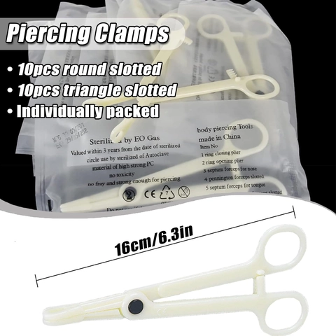 Professional Disposable Body Piercing Forceps Tool Kit High Strength PVC Slotted Piercing Clamps Round And Triangle Mouth Clamping Tools For Ear Tongue Lip Piercing