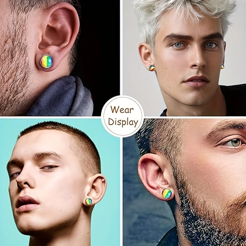 Stainless Steel Rainbow Stripe Stud Earrings For Men Women Punk Pointed Cone Rhinestone Earrings Pride LGBTQ Jewelry Accessory