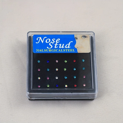 316L Roestvrijstalen Neuspiercing Set Met Ronde Strass Lichaam Piercing Sieraden Chirurgisch Staal Neus Pin Voor Vrouwen Mannen