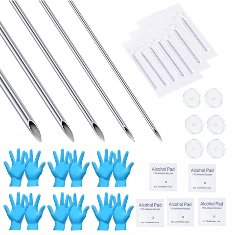Professionele Body Piercing Tool Kit Roestvrijstalen Piercing Naalden Alcoholpads Handschoenen Piercing Benodigdheden Voor Oor Neus Lip Buik Sieraden