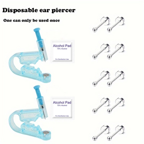 Disposable Ear Piercing Tool Kit Stainless Steel Zircon Stud Earrings With Alcohol Pads DIY Piercing Set For Men Women