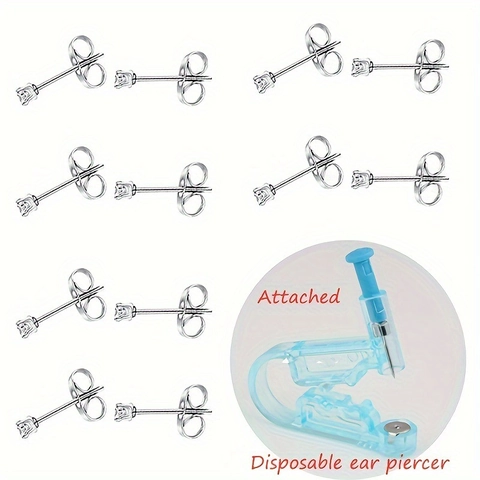 Roestvrijstalen Oorpiercing Gereedschapsset Met Zirkonia Oorknopjes Wegwerp Oorpiercer Set Voor Unisex Sieraden