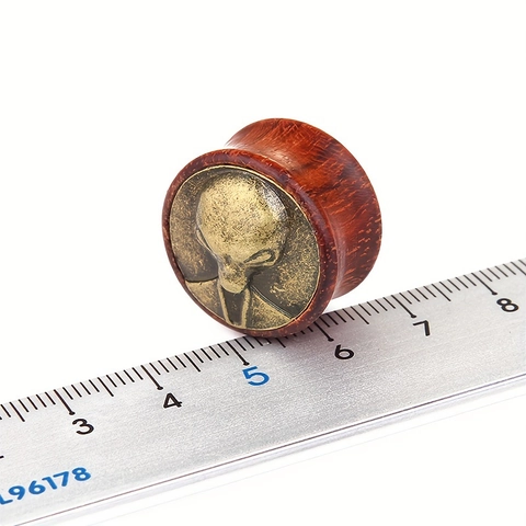 Retro Western Wood Alloy Alien Head Ear Plugs Tunnel Gothic Punk Piercing Jewelry For Men Women Vintage Ear Expander Accessory