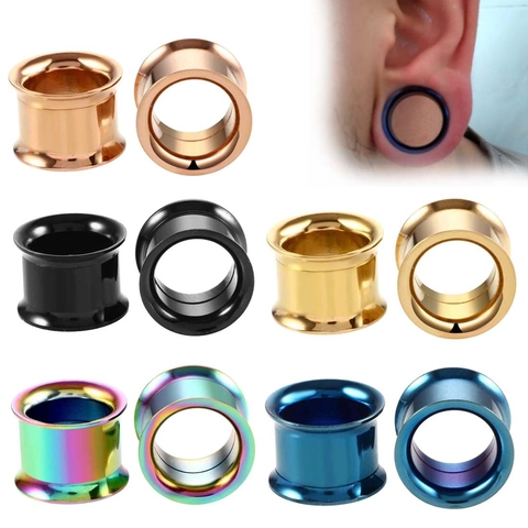 304 Stainless Steel Screw-fit Hollow Ear Tunnels High Polished Body Piercing Gauges Unisex Punk Fashion Jewelry
