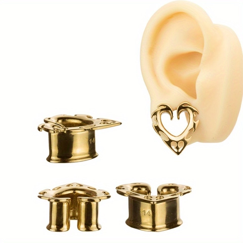 Dilatadores de Oreja de Acero Inoxidable Gótico Forma de Corazón Llama Tribal Hueca Joyería de Piercing para Hombre Mujer