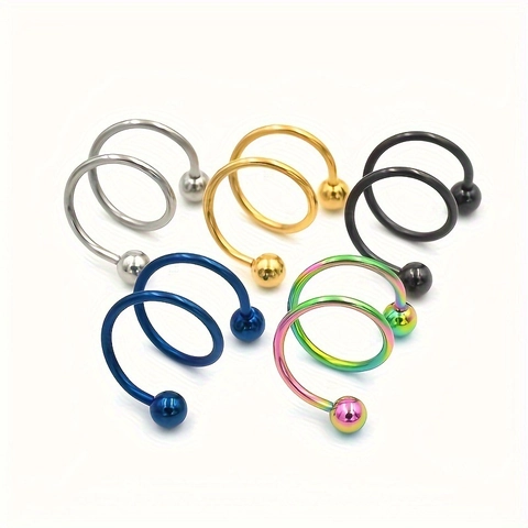Anneau de Piercing en Acier Inoxydable Spirale Twister Bijoux Oreille Lèvre Double Boule Géométrique Punk pour Femmes Hommes