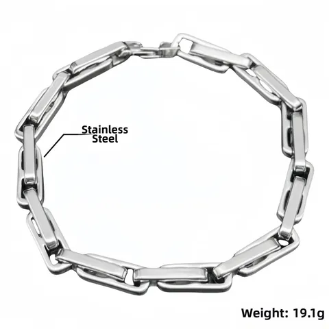Hip Hop Stainless Steel Rectangular Link Chain Bracelet For Men Women Niche Minimalist Individual Paperclip Style Jewelry Silver Color