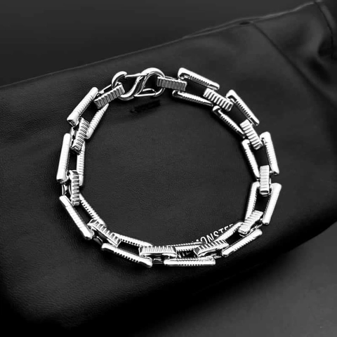 Vintage Industrial Titanium Steel Bracelet Rectangular Hollow Links Threaded Texture Punk Gothic Jewelry For Men Women