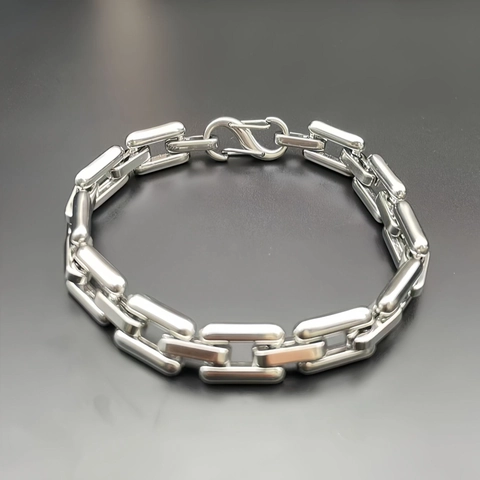 Stainless Steel Box Link Chain Bracelet Men Women Industrial Punk Style Geometric Rectangular Ring Polished Silver Jewelry