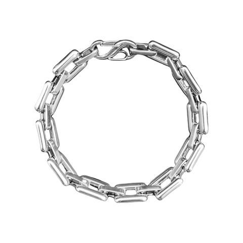 Stainless Steel Box Link Chain Bracelet Men Women Industrial Punk Style Geometric Rectangular Ring Polished Silver Jewelry