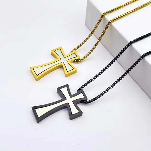 Men Stainless Steel Cross Pendant Necklace Religious Double Layer Simple Jewelry Gold Black Tones Pendant And Chain