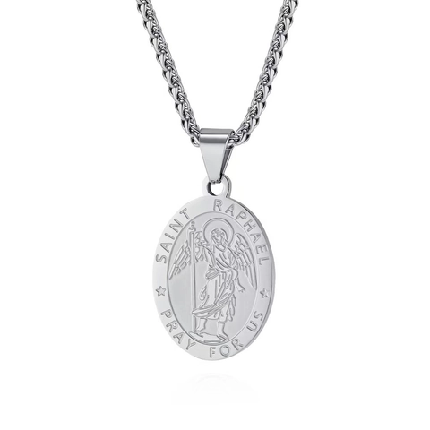 Arcangelo San Raffaele Medaglia Religiosa Collana con Ciondolo Acciaio Inossidabile Gioielli Cristiani Vintage per Uomo Donna Regalo