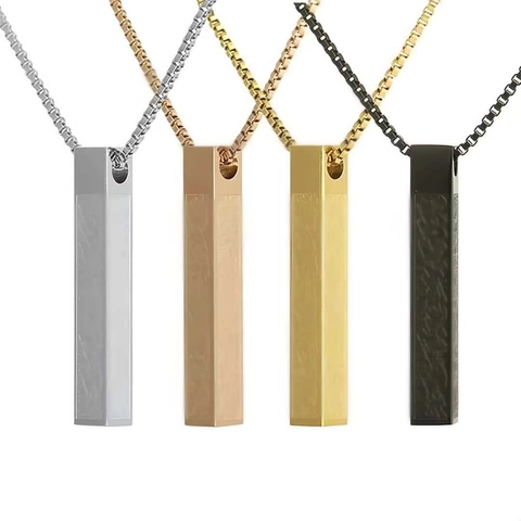 Men Minimalist Stainless Steel Rectangle Column Pendant Necklace Hip Hop Geometric Bar Necklaces For Men Women Fashion Jewelry Gift