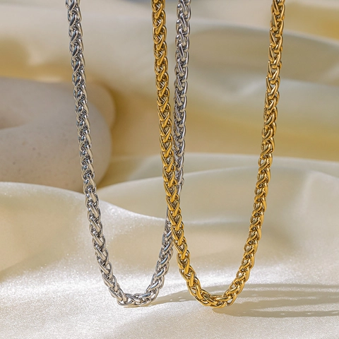Minimalist Stainless Steel Wheat Chain Necklace Bracelet For Women 18K Gold Plated Spiga Link Chain Jewelry For Everyday