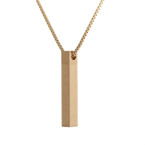 Stainless Steel Hip Hop Necklace For Men Minimalist Rectangular Column Pendant Geometric Polished Long Chain Jewelry