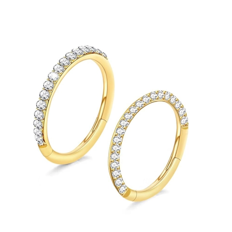 316L Stainless Steel Hinged Segment Ring Gold Plated Zirconia Inlaid Nose Ring Septum Clicker Piercing Jewelry Women Men