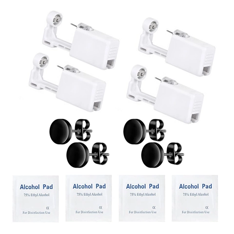 Disposable Ear Piercing Kit With Piercers Black Stud Earrings And Alcohol Pads Home Piercing Tool For Men Women Jewelry