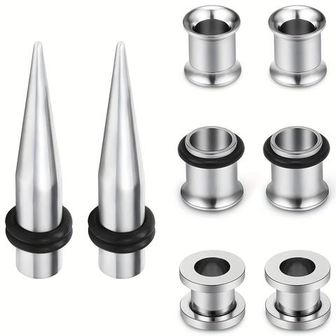 Ohrdehnset aus Edelstahl mit Dehnstäben und Tunneln Punk-Stil Body Piercing Schmuck Für Herren Damen