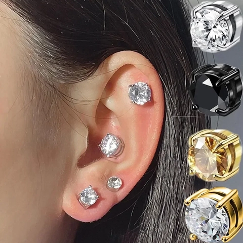 Unisex Stainless Steel Magnetic Stud Earrings Nordic Rune Wolf Zirconia Non Piercing Clip On Earrings For Men Women Jewelry