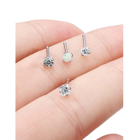 Lot de Clous de Nez en Acier Inoxydable Zircone Coeur Rond Carré Opale Blanche Bijoux de Corps Piercing Nez Femmes Hommes