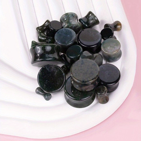 Paire d'Écarteurs d'Oreilles en Pierre Naturelle Double Évasement Tunnels Saddle Plugs Opale Œil de Tigre Bijoux de Piercing