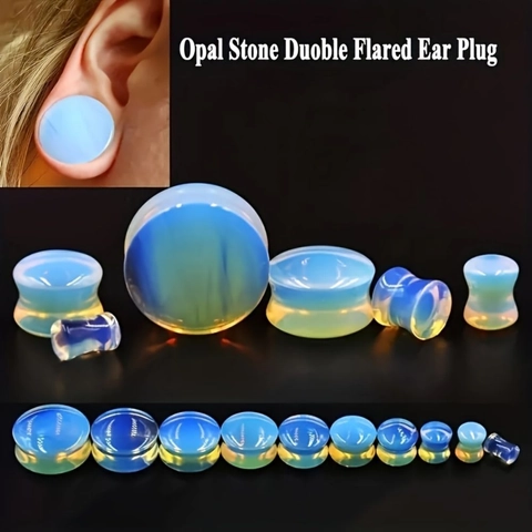 Opal Stone Double Flared Ear Plugs Iridescent Piercing Jewelry For Men Women Body Gauges Expander Stretching Kit