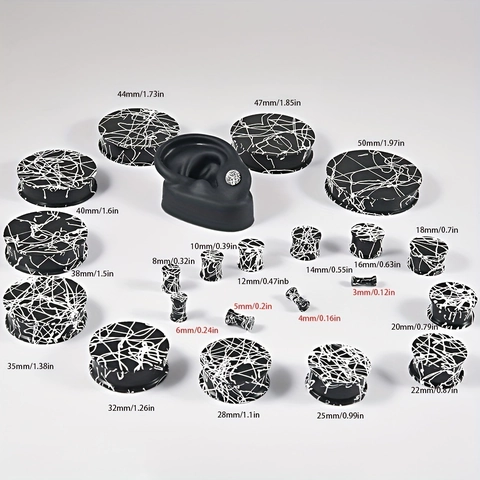 Punk Silicone Ear Tunnels Black White Splatter Pattern Abstract Line Ear Plugs Gauges Body Piercing Jewelry Unisex Decorative Expanders