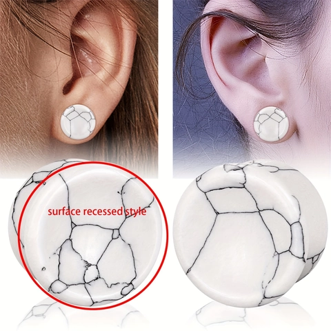 White Turquoise Stone Ear Plugs Double Flare Saddle Ear Gauges Piercing Jewelry For Unisex Men Women Body Jewelry