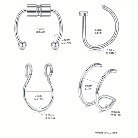 Stainless Steel Magnetic Nose Rings Horseshoe D Ring U Ring Double Ring Faux Nose Clips Piercing Jewelry For Women Men Non Piercing Clip On Nose Hoop