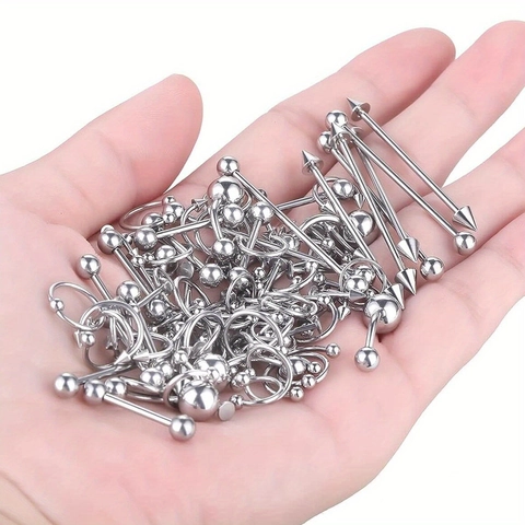 Assorted Stainless Steel Body Piercing Kit Round Ball Cone Spike Stud Earrings Nose Lip Rings For Men Women Punk Jewelry Set