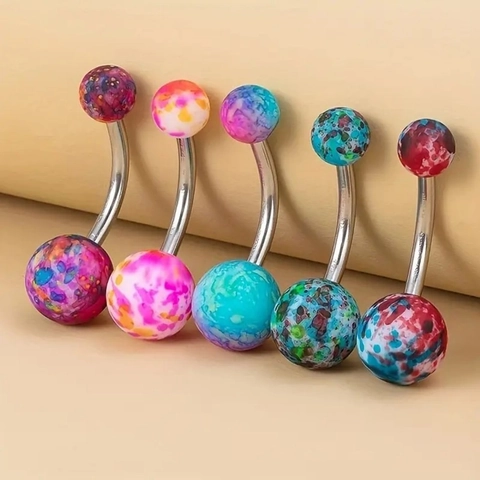 Edelstahl Acryl Bauchnabelpiercing Ring Set Gepunktet Leuchtend Farbe Gummilack Bauchnabelring Schmuck Damen