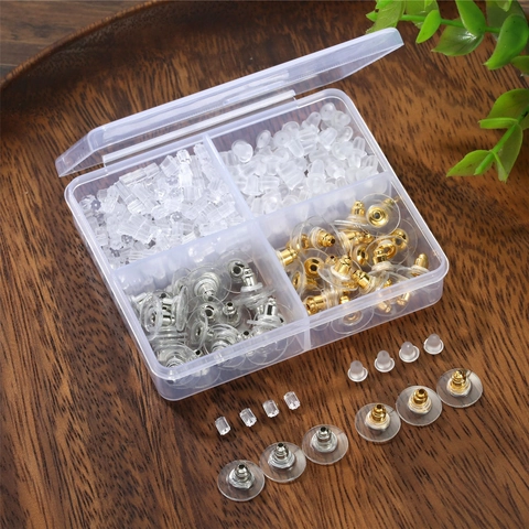 Ensemble de Fermoirs de Boucles d'Oreilles en Silicone et Alliage Avec Boîte de Rangement en Plastique Transparent