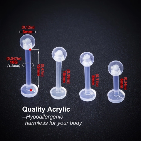 Transparent Acrylic Labret Stud Retainer Flexible Bioplast Lip Ring Piercing Jewelry Unisex Invisible Body Piercing Stud Multipack