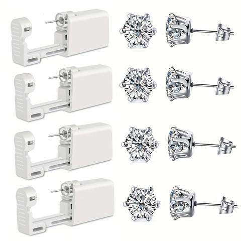 Kit de Perforación de Oreja Desechable Con Pendientes de Botón de Zirconia Cúbica de Acero Inoxidable Herramienta Profesional