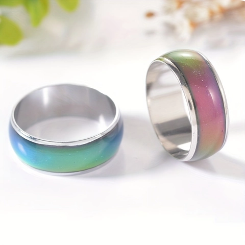 Stainless Steel Temperature Sensitive Color Changing Mood Ring Minimalist Geometric Simple Jewelry Gift For Couples Unisex