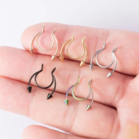 Stainless Steel Fake Nose Ring Non Piercing U Shape Horseshoe Septum Ring With Spikes Punk Body Jewelry For Women Men