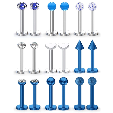 Roestvrij Stalen Lipringen Kraakbeen Piercings Blauw Zilver 316L Labret Piercing Sieraden Assortiment Voor Mannen Vrouwen Punk Stijl