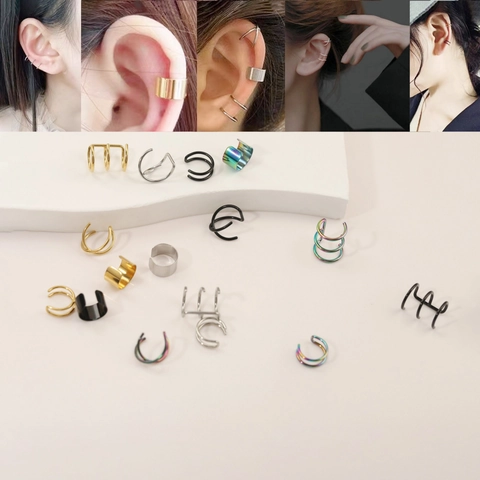 Stainless Steel Non Piercing Nose Rings Ear Cuffs Clip On Earrings Minimalist Geometric Fake Cartilage Piercing Jewelry Unisex Accessories