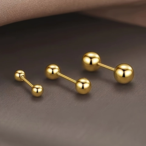 Double Ball Barbell Stud Earrings Stainless Steel Cartilage Piercing Screw Back Minimalist Fashion Jewelry For Women Men