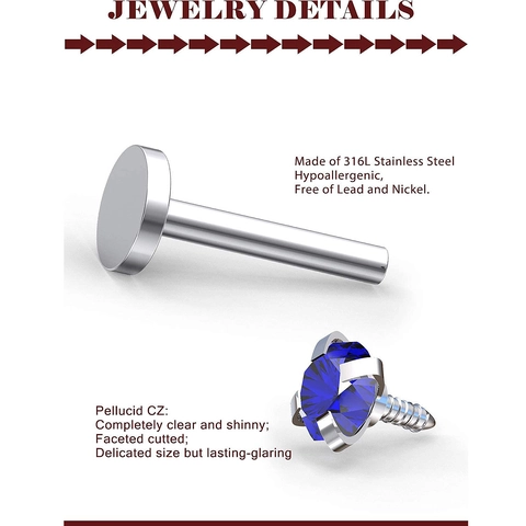 Roestvrij Stalen Lipringen Kraakbeen Piercings Blauw Zilver 316L Labret Piercing Sieraden Assortiment Voor Mannen Vrouwen Punk Stijl