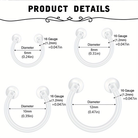 Clear Acrylic Nose Rings Piercing Jewelry For Women Men Transparent Horseshoe Barbell And Hoop Earring Body Piercing Jewelry